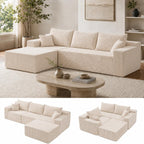 Cloud Sofa | 115" Boneless Corduroy L-Shaped Sectional With Chaise & Ottoman