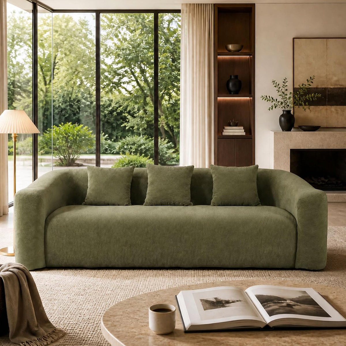 Cloud Sofa | 101" Curved-Back Boneless Chenille Couch With Memory Foam