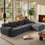 Flex Sofa | 108" Modular Corduroy L-Shape Sectional With Ottoman & 3 Throw Pillows