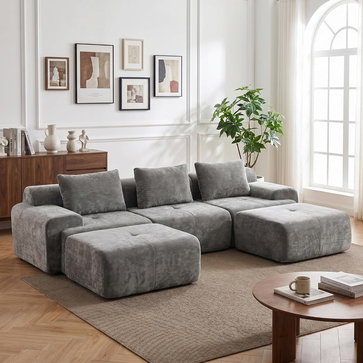 Flex Sofa | 120" Boneless Chenille Modular Sectional With Movable Ottomans