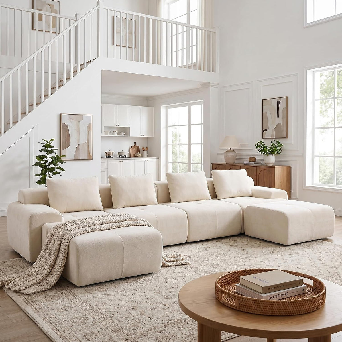 Flex Sofa | 120" Boneless Chenille Modular Sectional With Movable Ottomans