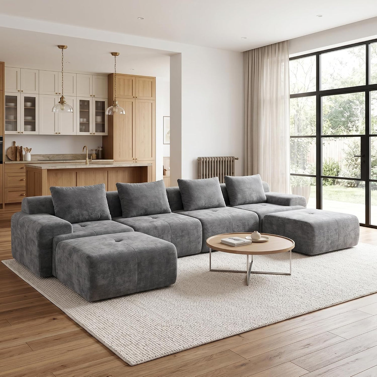 Flex Sofa | 120" Boneless Chenille Modular Sectional With Movable Ottomans