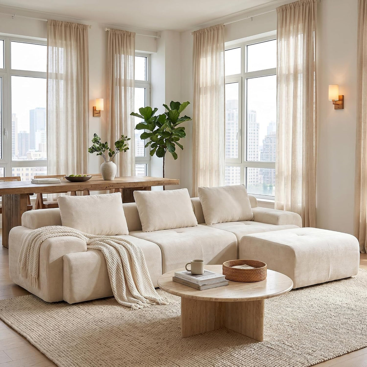 Flex Sofa | 120" Boneless Chenille Modular Sectional With Movable Ottomans