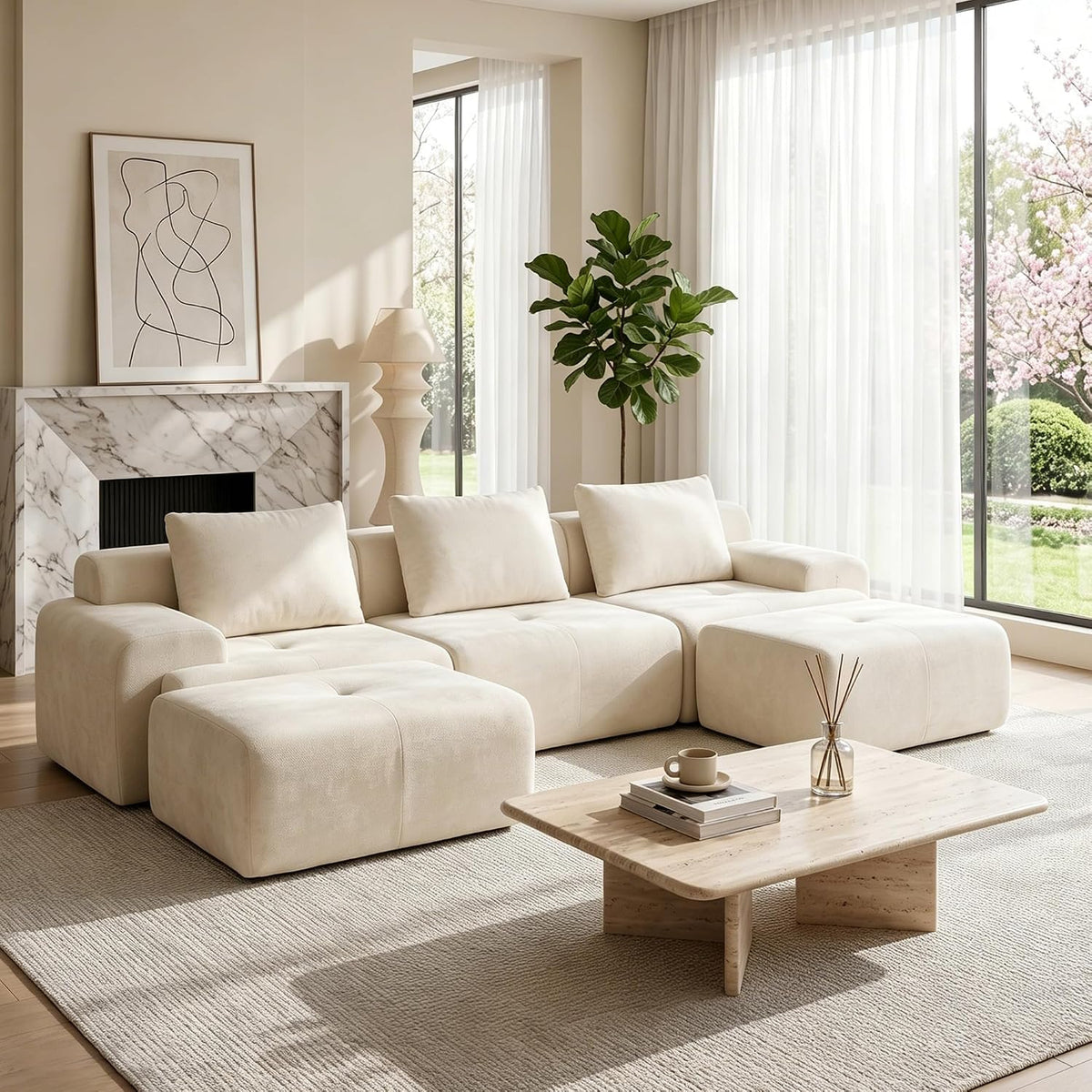 Flex Sofa | 120" Boneless Chenille Modular Sectional With Movable Ottomans