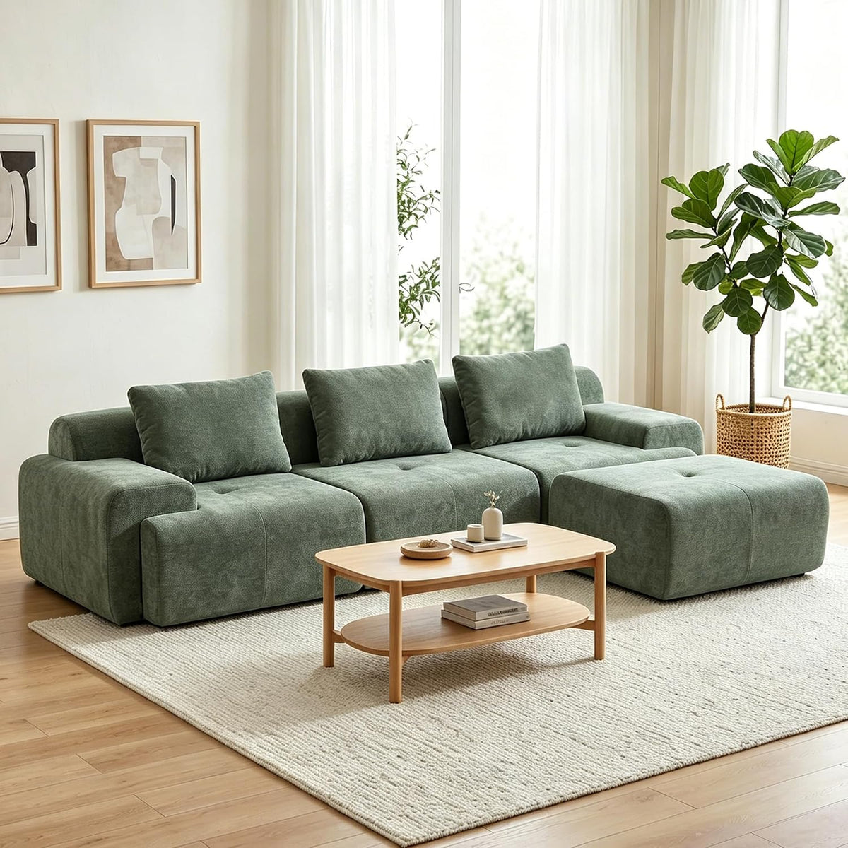 Flex Sofa | 120" Boneless Chenille Modular Sectional With Movable Ottomans