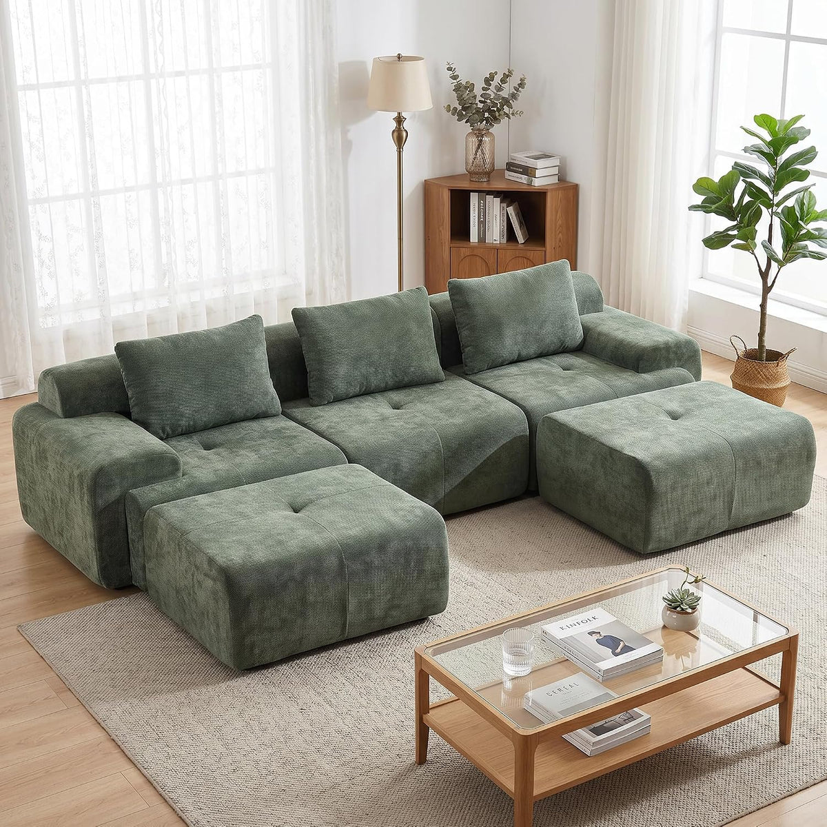 Flex Sofa | 120" Boneless Chenille Modular Sectional With Movable Ottomans