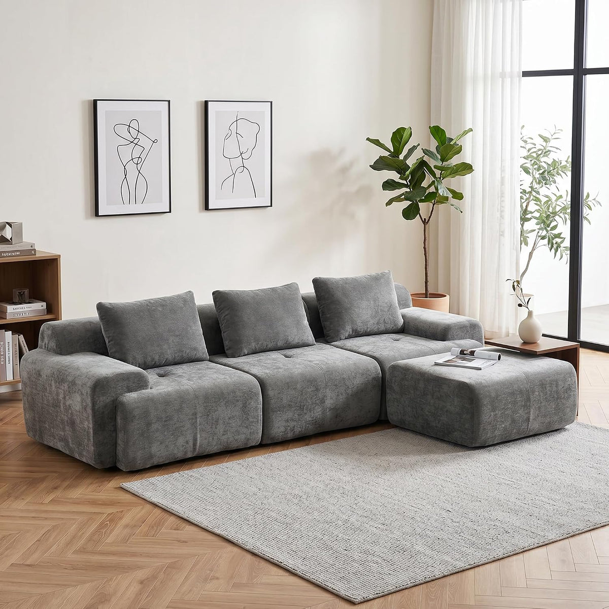 Flex Sofa | 120" Boneless Chenille Modular Sectional With Movable Ottomans