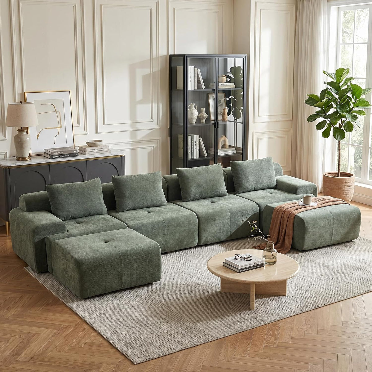 Flex Sofa | 120" Boneless Chenille Modular Sectional With Movable Ottomans