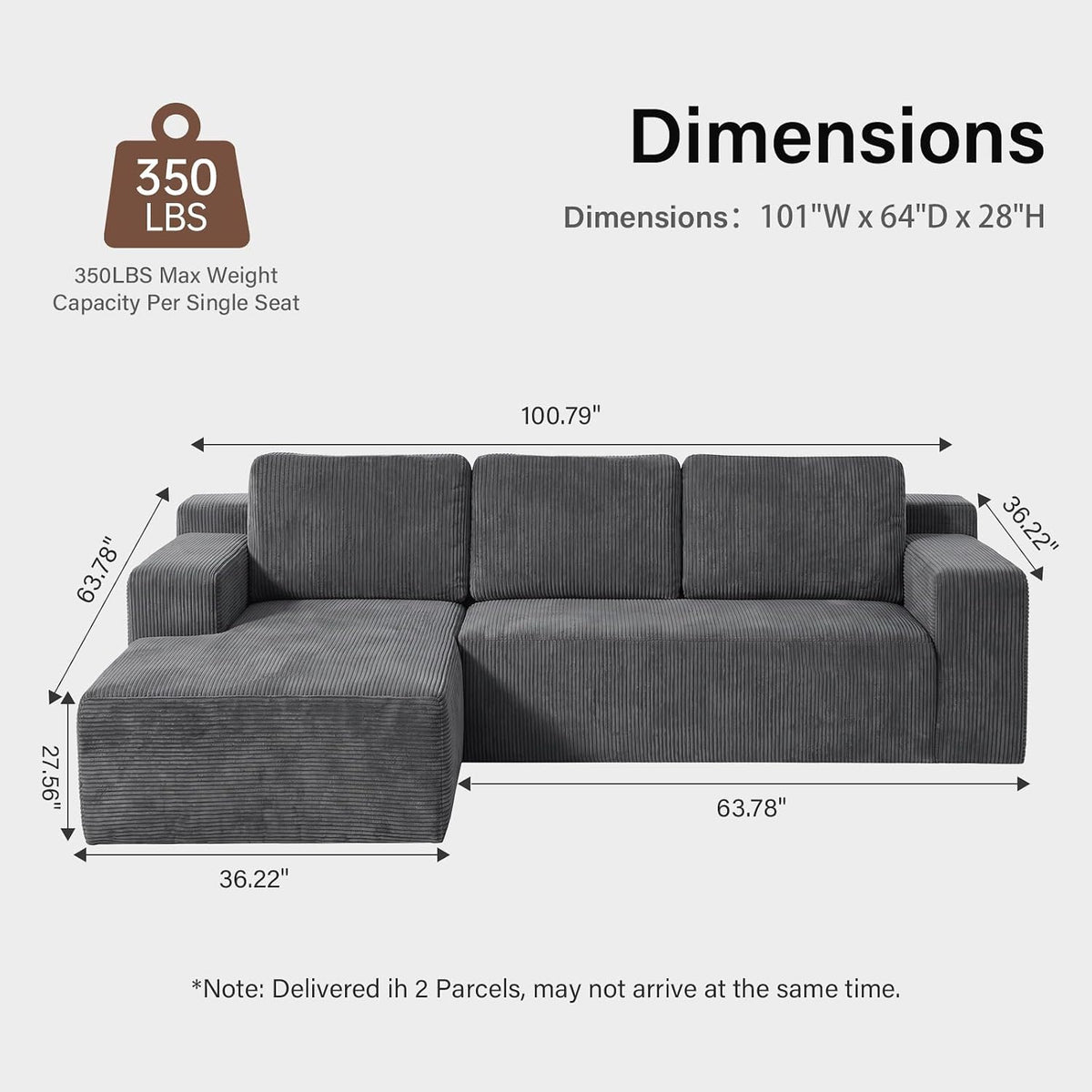 Cloud Sofa | 101" Boneless L-Shaped Sectional With Washable Cover