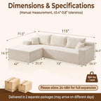 Cloud Sofa | 115" Boneless Corduroy L-Shaped Sectional With Chaise & Ottoman