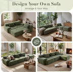 Flex Sofa | 108" Modular Corduroy L-Shape Sectional With Ottoman & 3 Throw Pillows