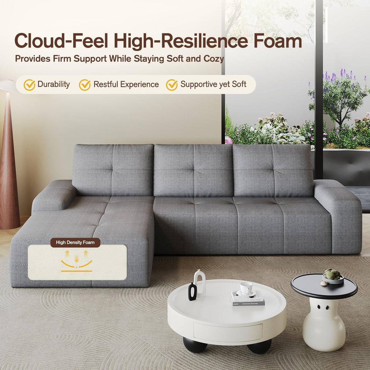 Cloud Sofa | 104" Boneless Chenille Sectional With Detached Chaise