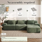 Flex Sofa | 108" Modular Corduroy L-Shape Sectional With Ottoman & 3 Throw Pillows