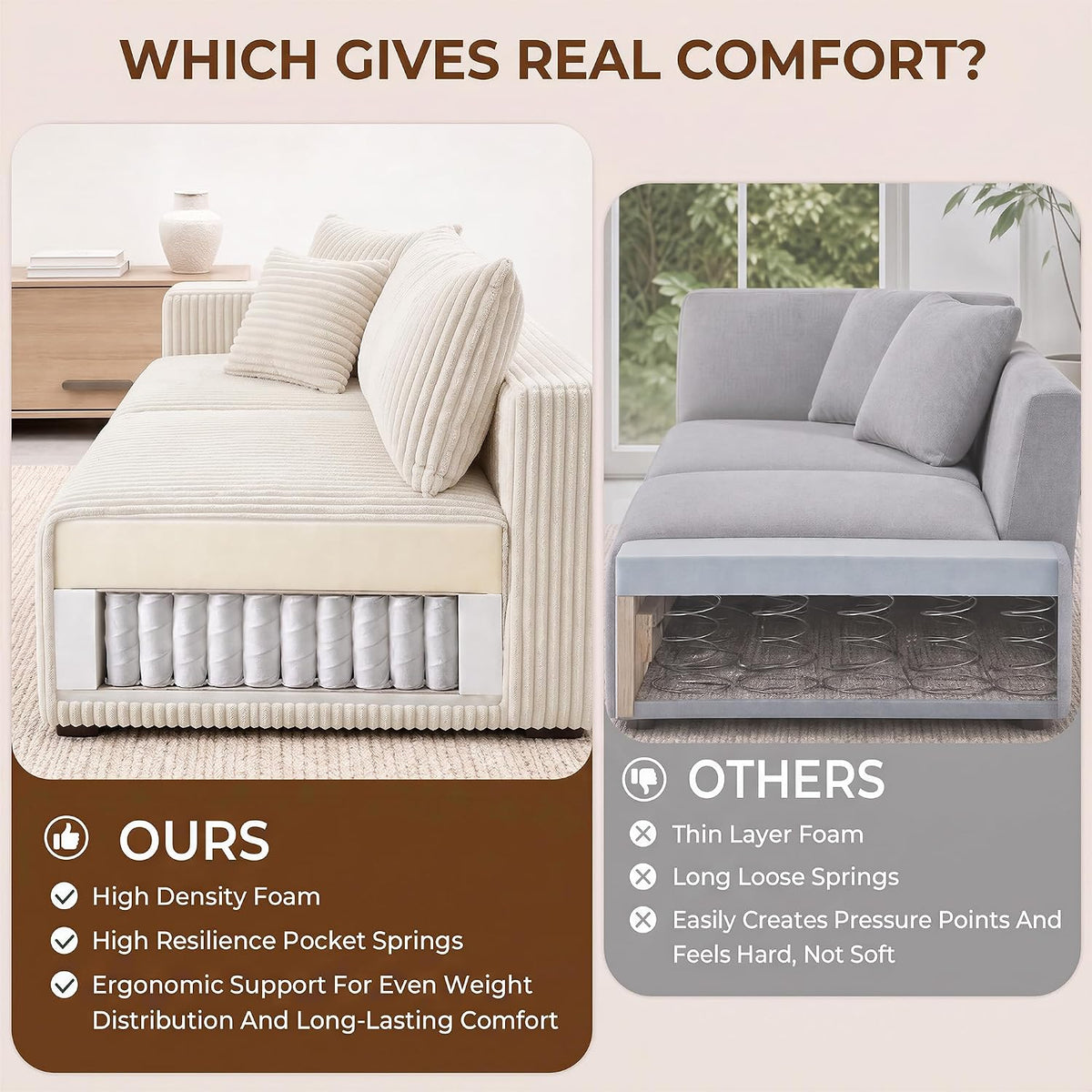 Cloud Sofa | 115" Boneless Corduroy L-Shaped Sectional With Chaise & Ottoman