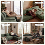 Flex Sofa | 108" Modular Corduroy L-Shape Sectional With Ottoman & 3 Throw Pillows
