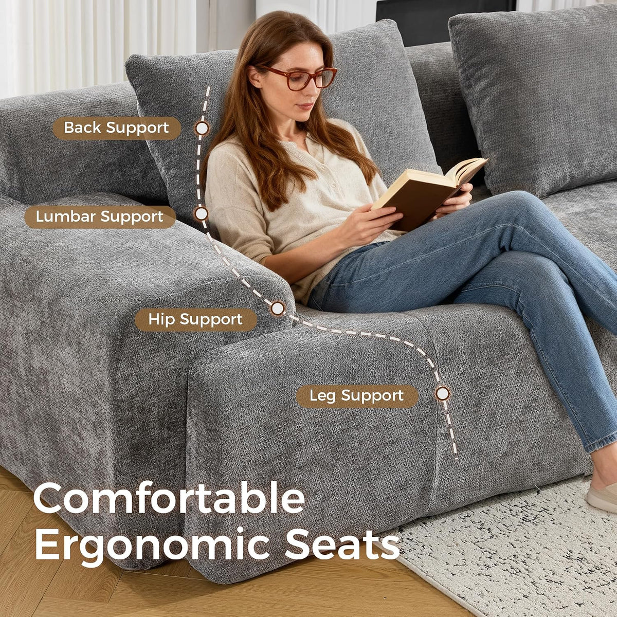Flex Sofa | 120" Boneless Chenille Modular Sectional With Movable Ottomans