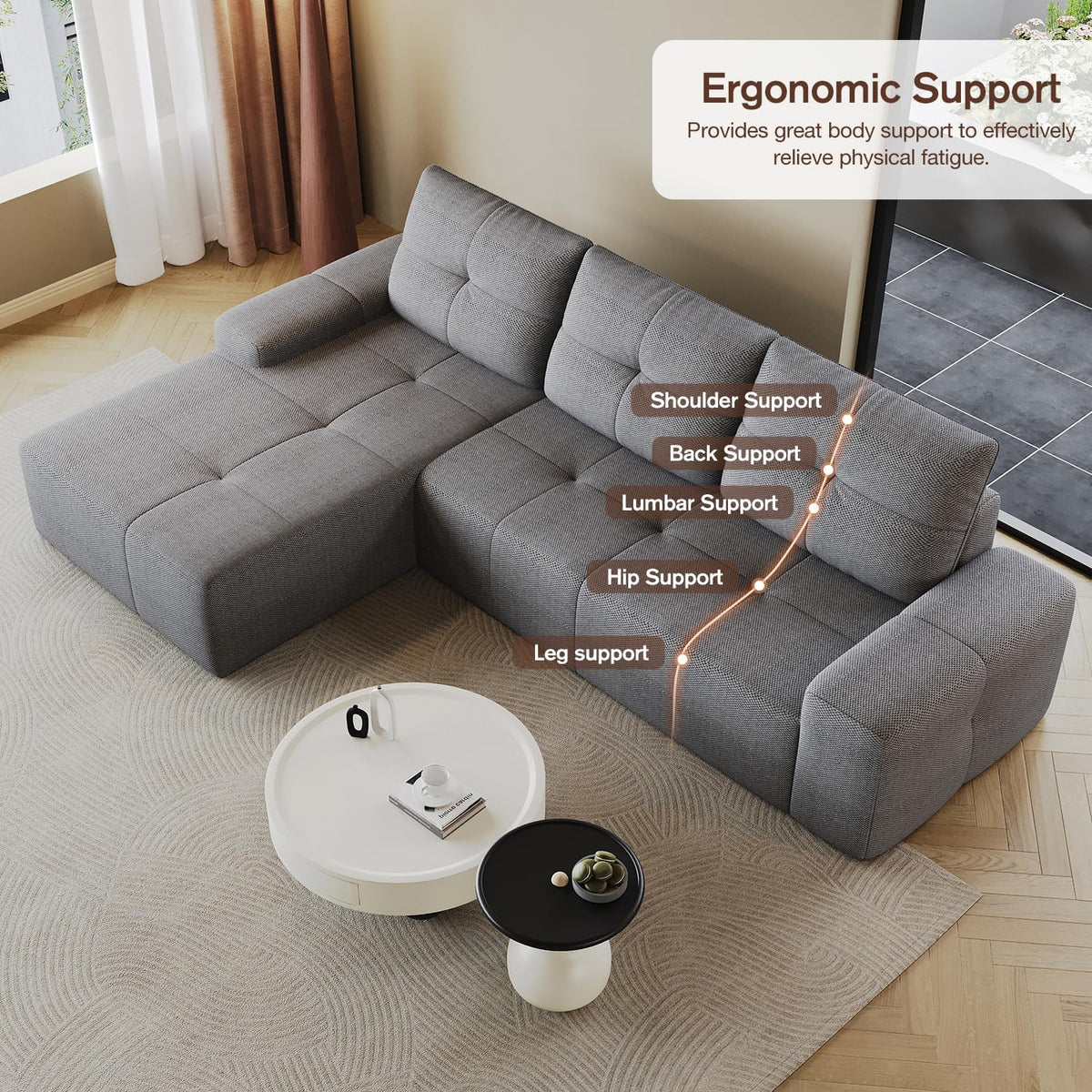 Cloud Sofa | 104" Boneless Chenille Sectional With Detached Chaise