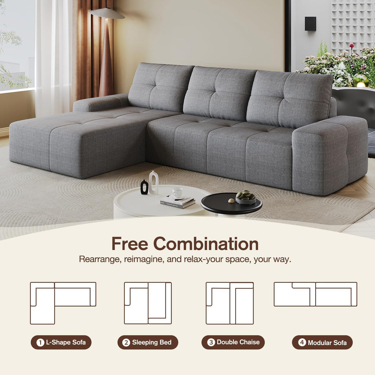 Cloud Sofa | 104" Boneless Chenille Sectional With Detached Chaise