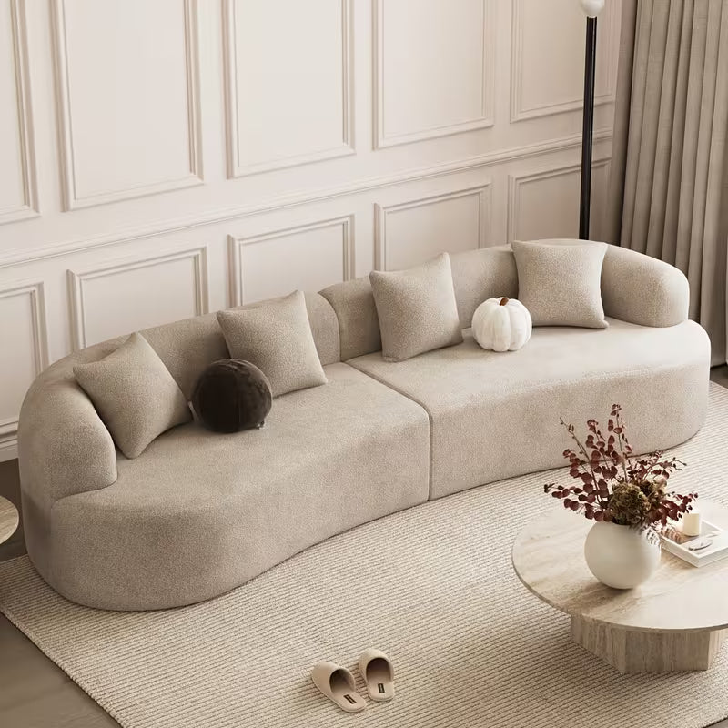 Cloud Sofa | Curved Boneless Chenille Boucle Sectional with Pillows