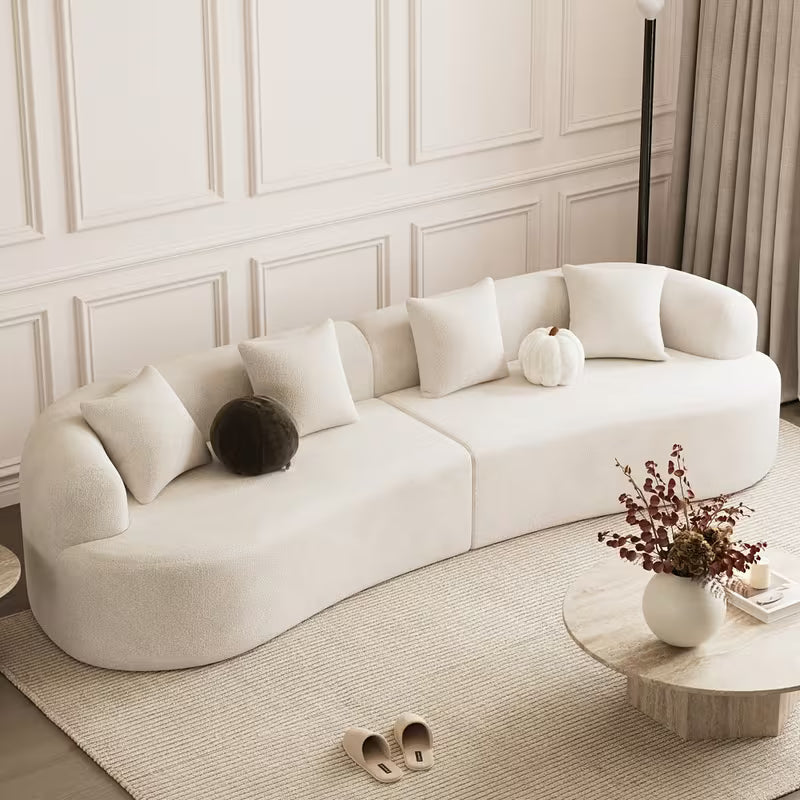 Cloud Sofa | Curved Boneless Chenille Boucle Sectional with Pillows
