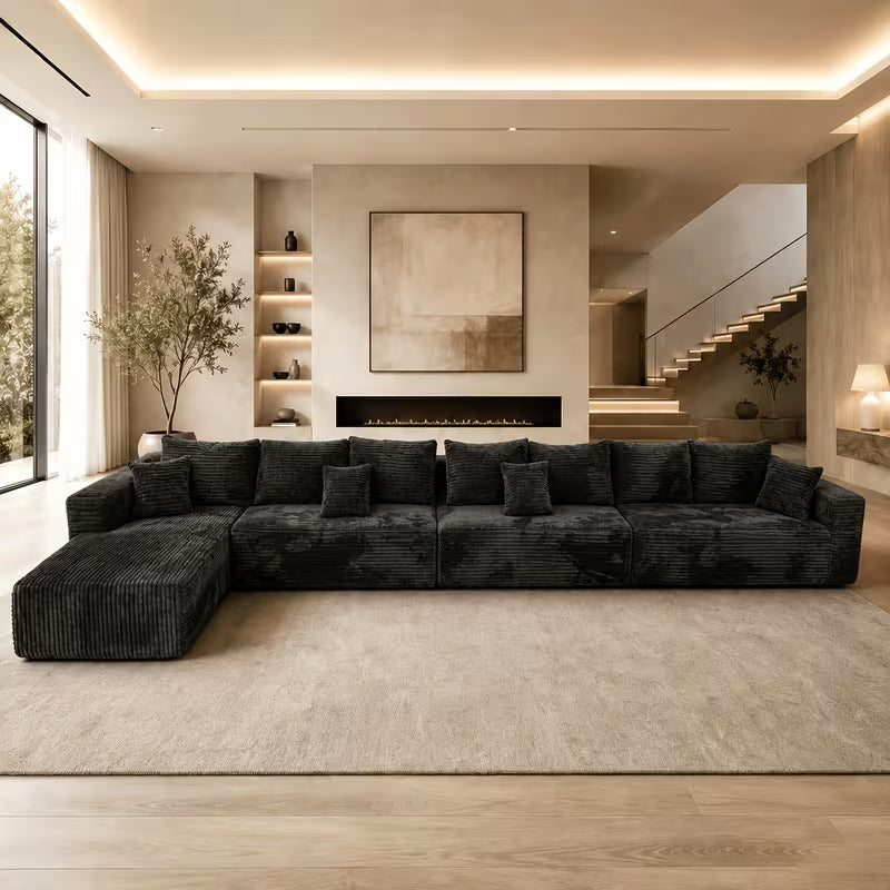 Mega Sofa | 223" Oversized L-Shape Boneless Corduroy Sectional with Detachable Chaise