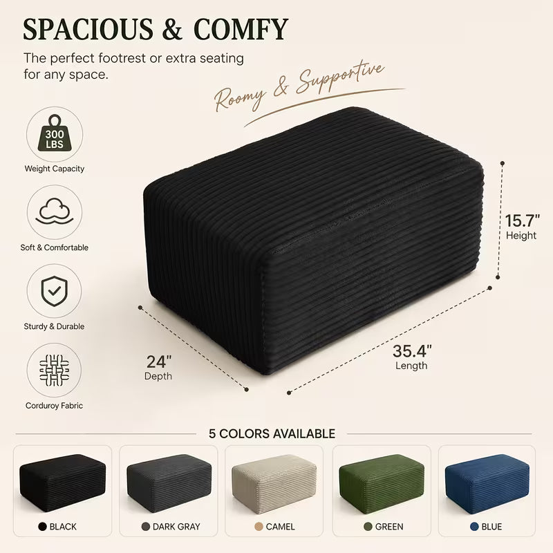 Boneless Ottoman | 34" Corduroy Modular with Thick Foam Padding