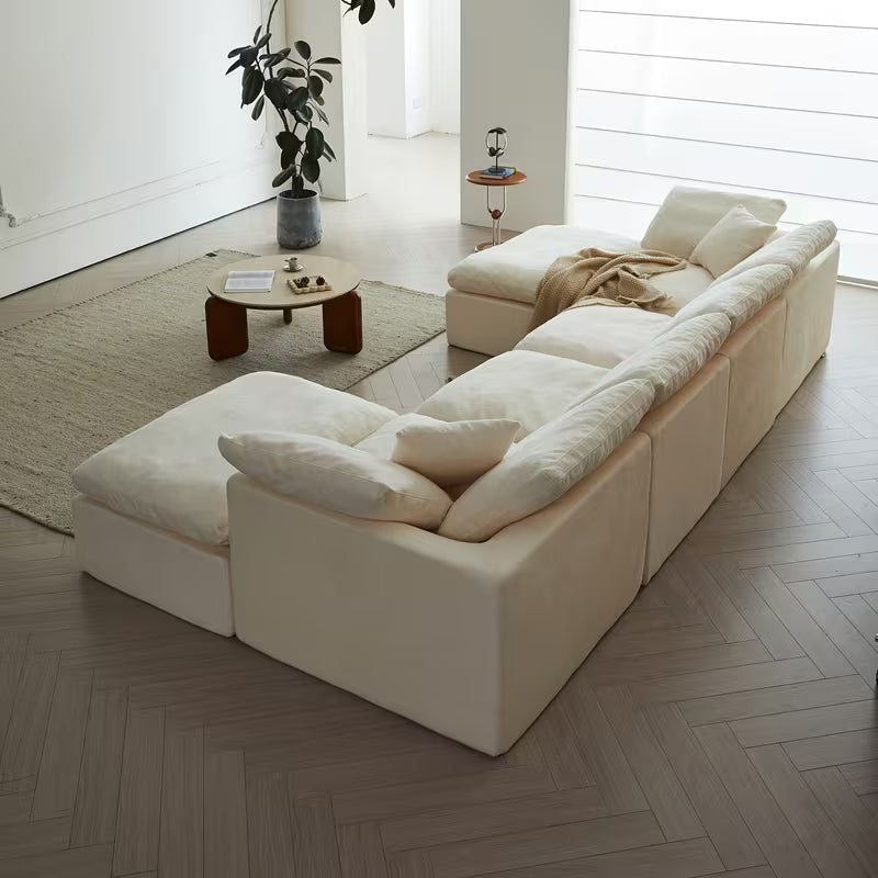 Flex Sofa | 139" Chenille Modular Convertible Sofa-Bed with 2 Ottomans