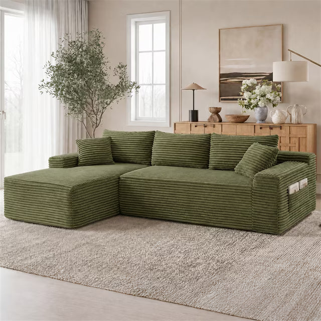Cloud Sofa | 96" Modular L-Shape Corduroy Sectional with Chaise