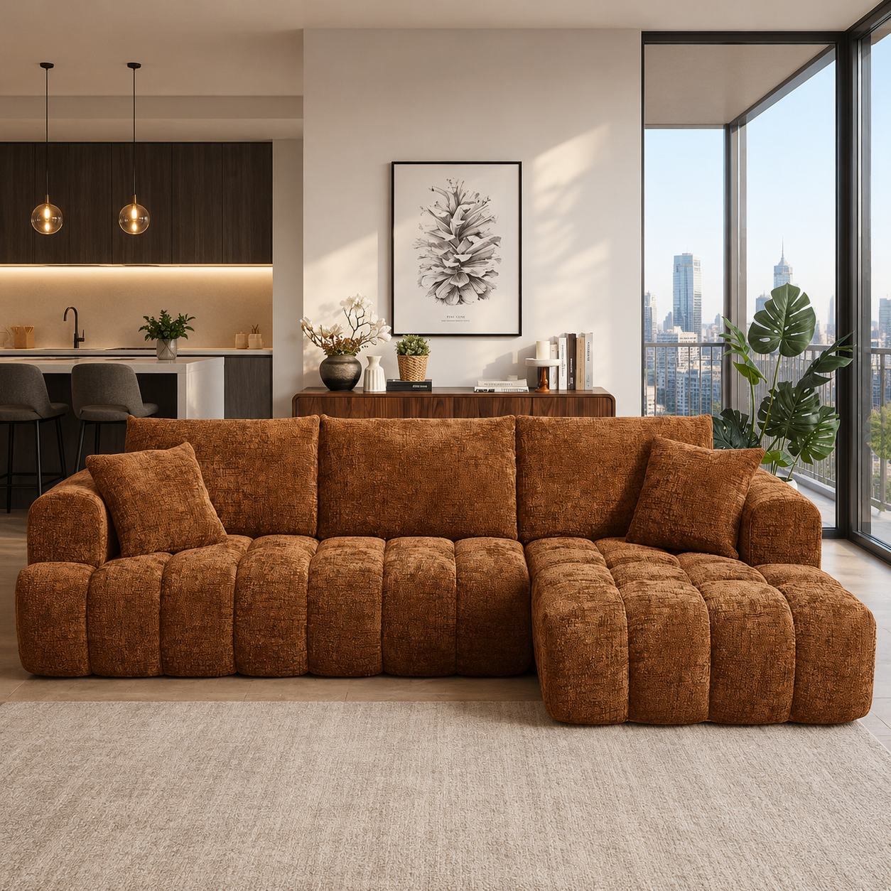 Cloud Sofa | 108" Marshmallow Modular L-Shape Chenille Sectional with Deep Seat
