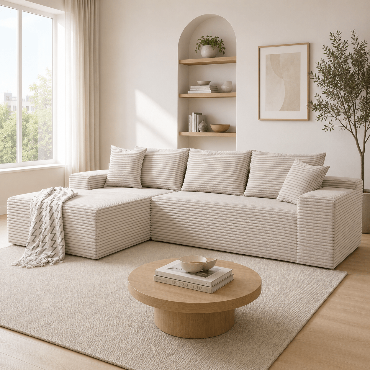 Cloud Sofa | 105" Reversible L-Shape Corduroy Sectional with Chaise - Boneless Sectional Sofa | Boneless Labs