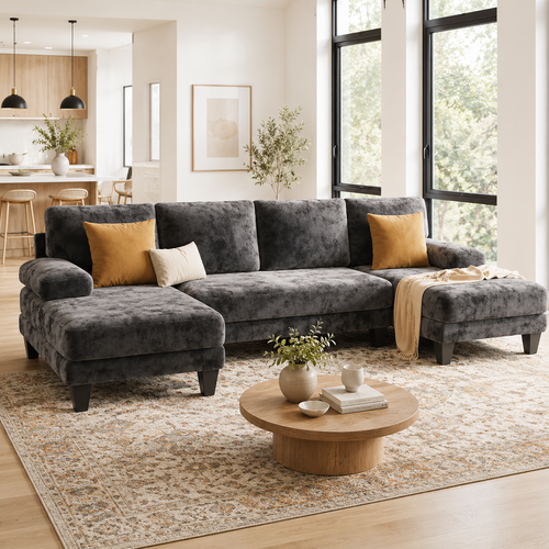 Cloud Sofa | 112" U-Shape Chenille Sectional with Double Chaise
