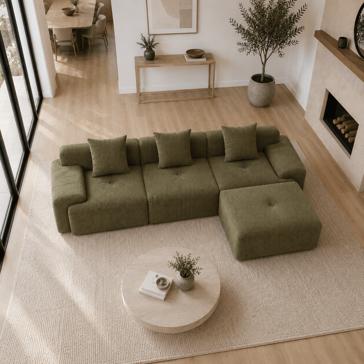 Flex Sofa | 118" Modular L-Shape Boneless Corduroy Sectional with Ottoman - Boneless Sectional Sofa | Boneless Labs