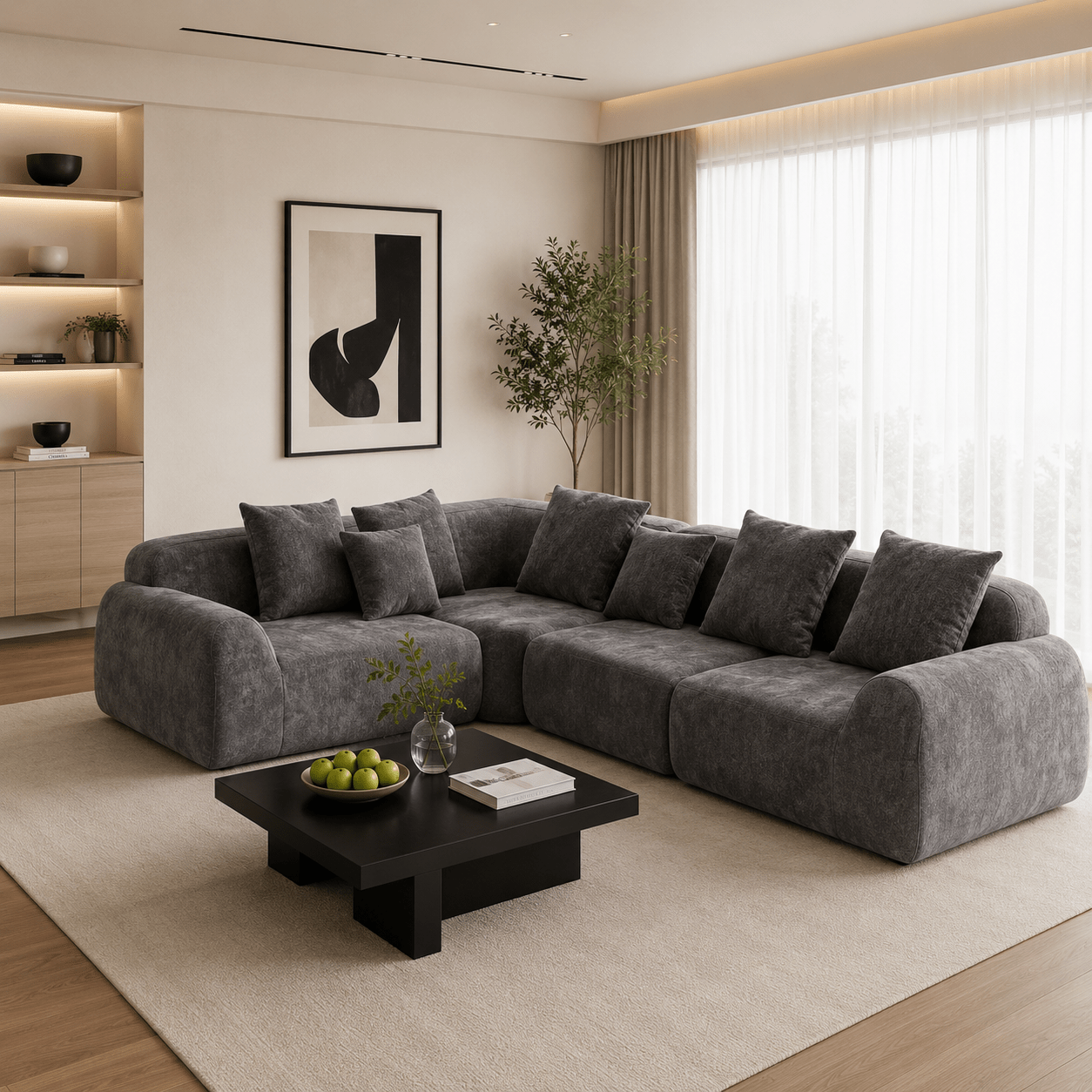 Flex Sofa | 118" Curved Velvet Boneless Sectional with L-Shape Chaise - Boneless Sectional Sofa | Boneless Labs