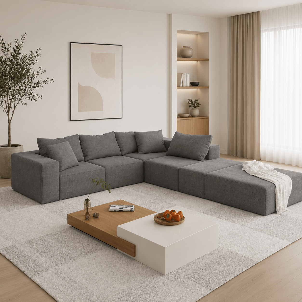 Mega Sofa | 132" Modular L-Shape Chenille Sectional with 6 Pillows - Boneless Sectional Sofa | Boneless Labs