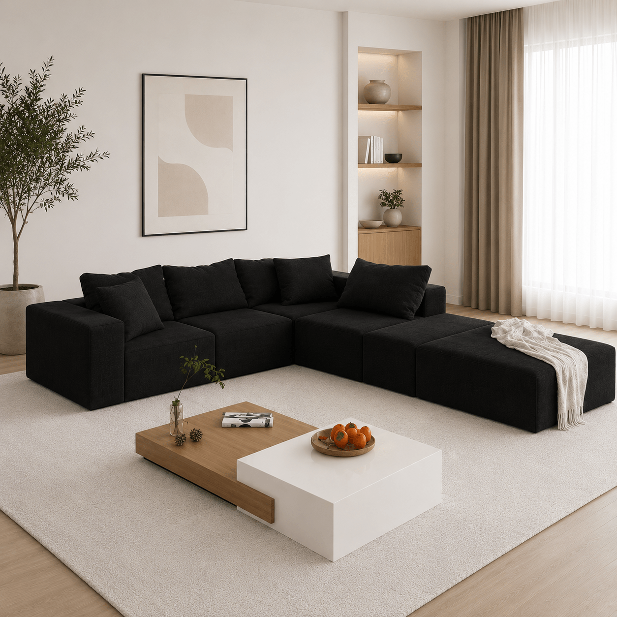 Mega Sofa | 132" Modular L-Shape Chenille Sectional with 6 Pillows - Boneless Sectional Sofa | Boneless Labs
