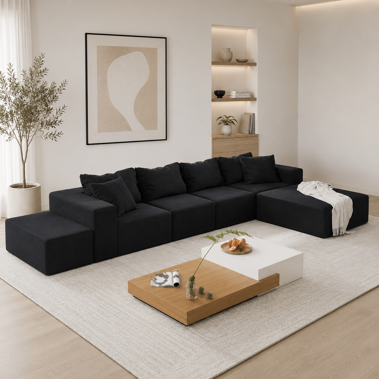 Mega Sofa | 132" Modular L-Shape Chenille Sectional with 6 Pillows - Boneless Sectional Sofa | Boneless Labs