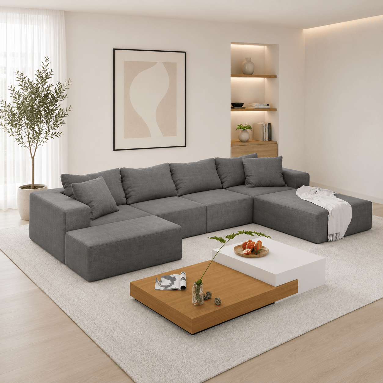 Mega Sofa | 132" Modular L-Shape Chenille Sectional with 6 Pillows - Boneless Sectional Sofa | Boneless Labs