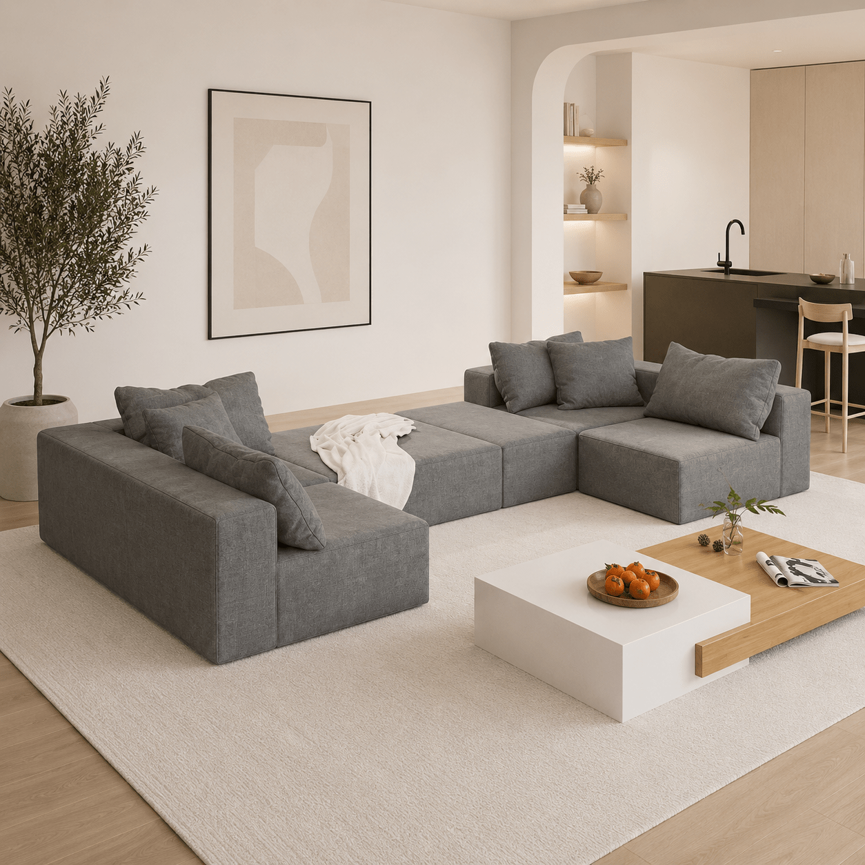 Mega Sofa | 132" Modular L-Shape Chenille Sectional with 6 Pillows - Boneless Sectional Sofa | Boneless Labs