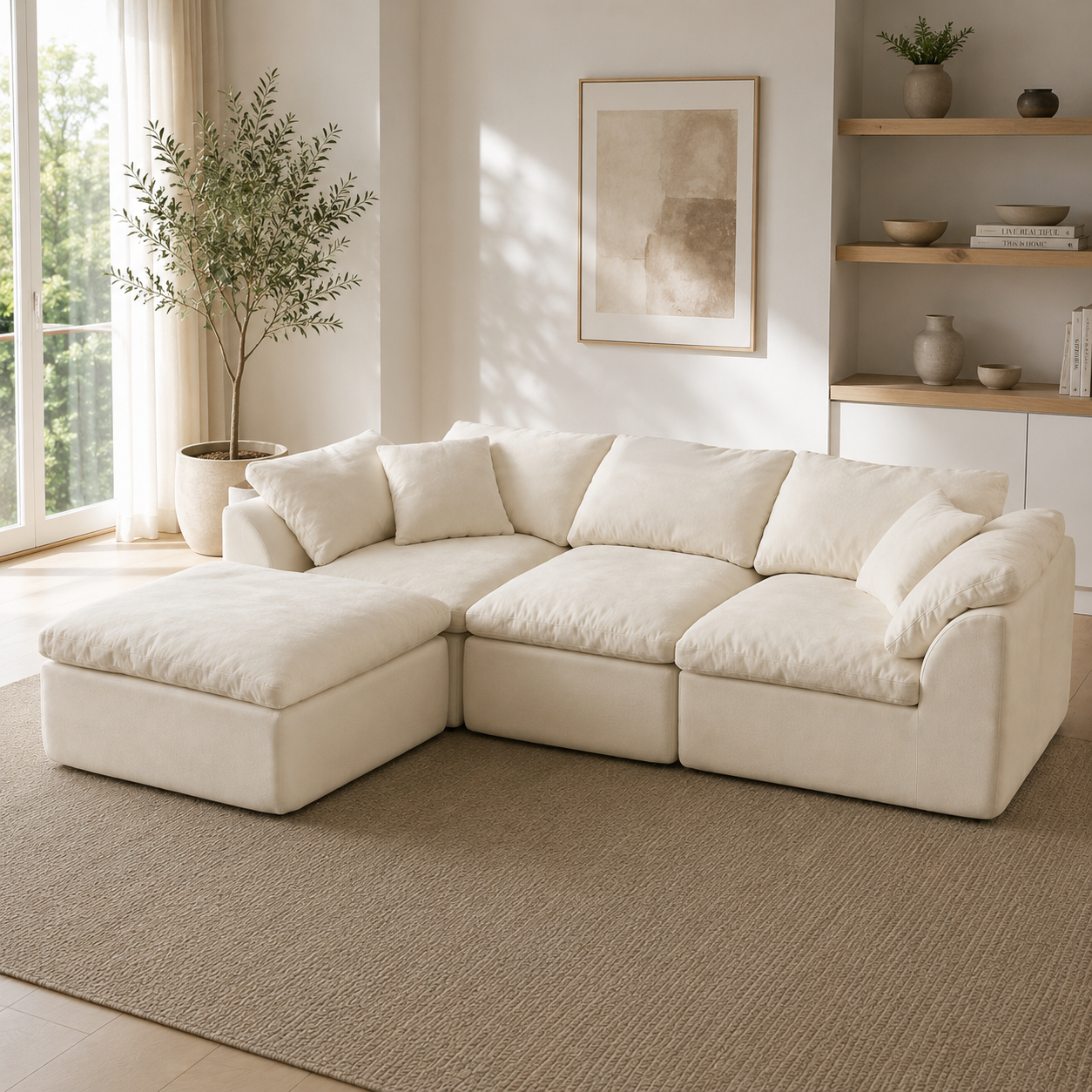 Flex Sofa | 109" Chenille Deep Seat Sectional With Ottoman