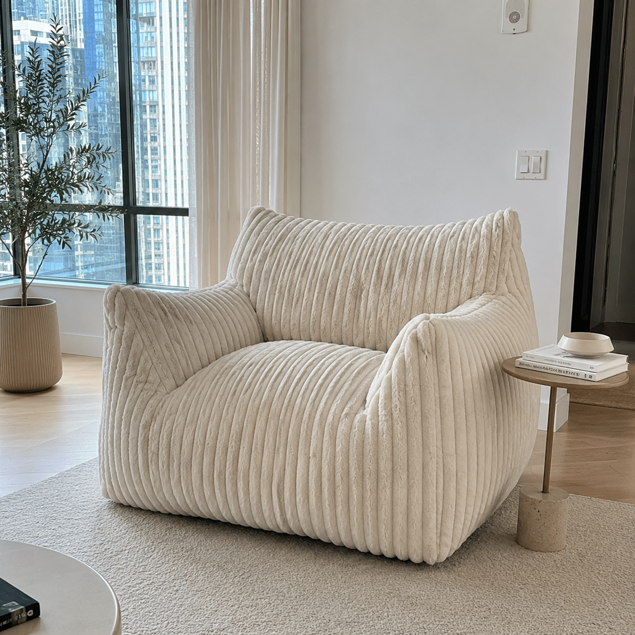 Sleeper Sofa | Oversized Fuzzy Bean Bag Lounge Chair with Armrests - Boneless Sectional Sofa | Boneless Labs