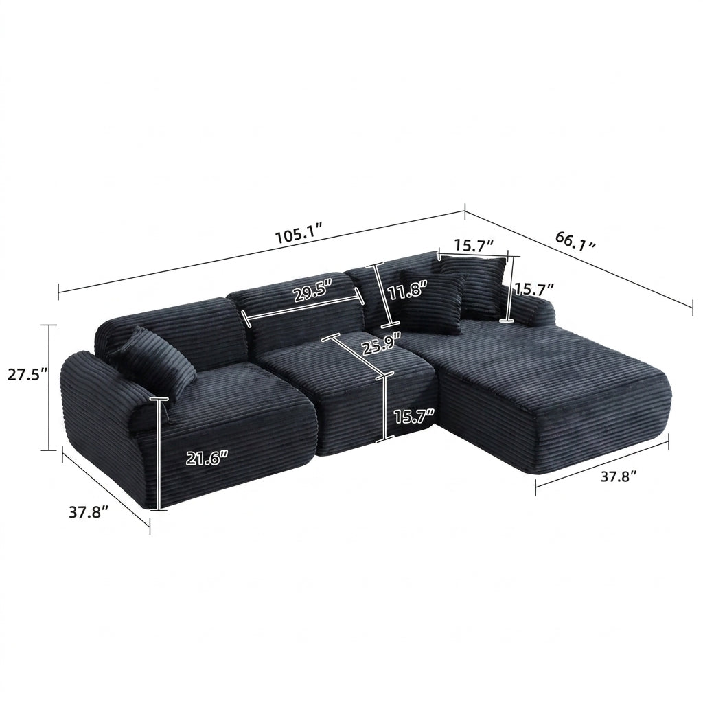 Cloud Sofa | 105" L-Shape Boneless Corduroy Sectional with Washable Cover