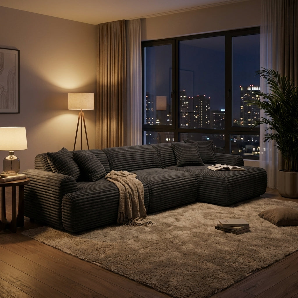 Cloud Sofa | 105" L-Shape Boneless Corduroy Sectional with Washable Cover