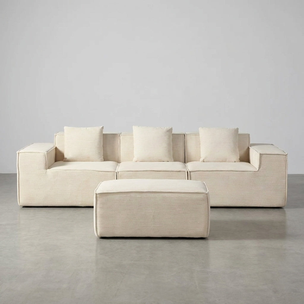 Flex Sofa | 112" Convertible L-Shape Boneless Corduroy Box Sofa with Ottoman