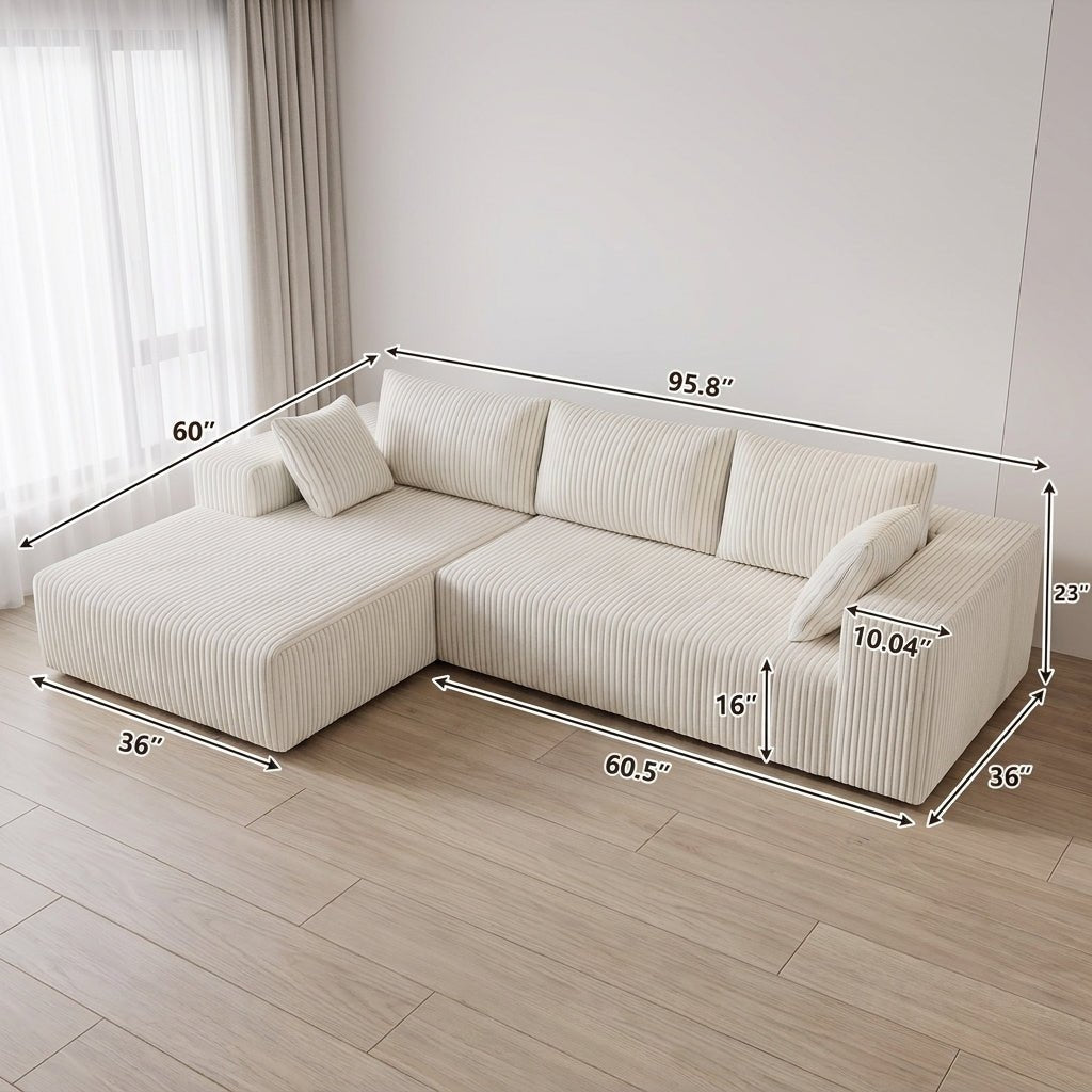 Cloud Sofa | 96" Modular L-Shape Corduroy Sectional with Chaise - Boneless Sectional Sofa | Boneless Labs