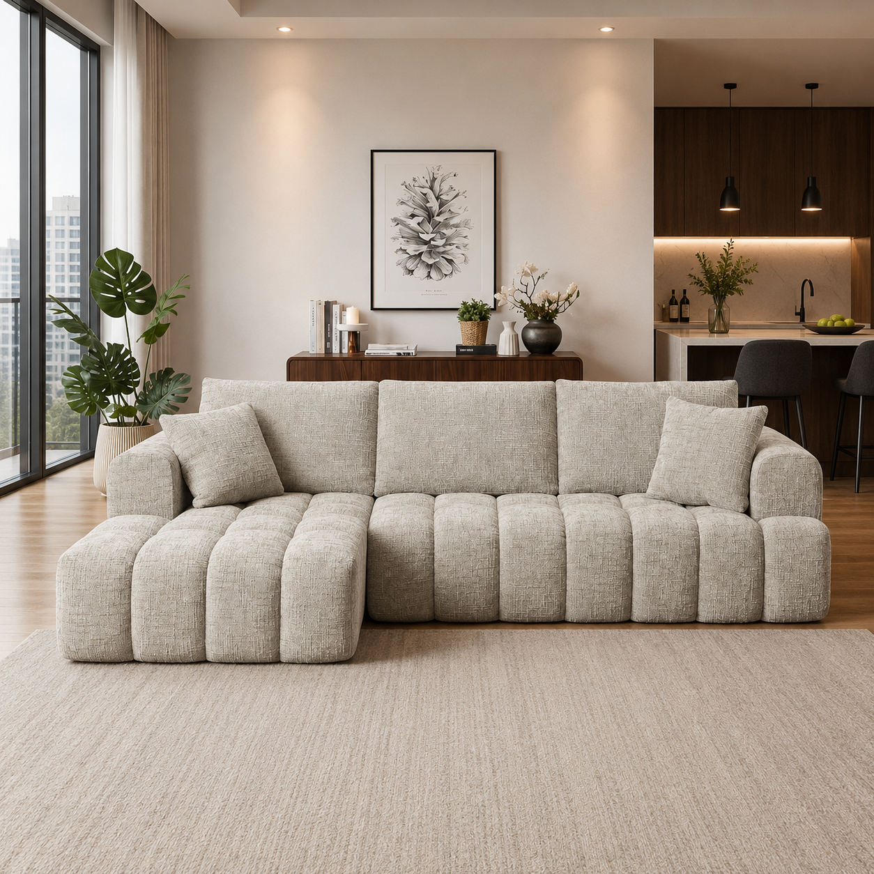Cloud Sofa | 108" Marshmallow Modular L-Shape Chenille Sectional with Deep Seat