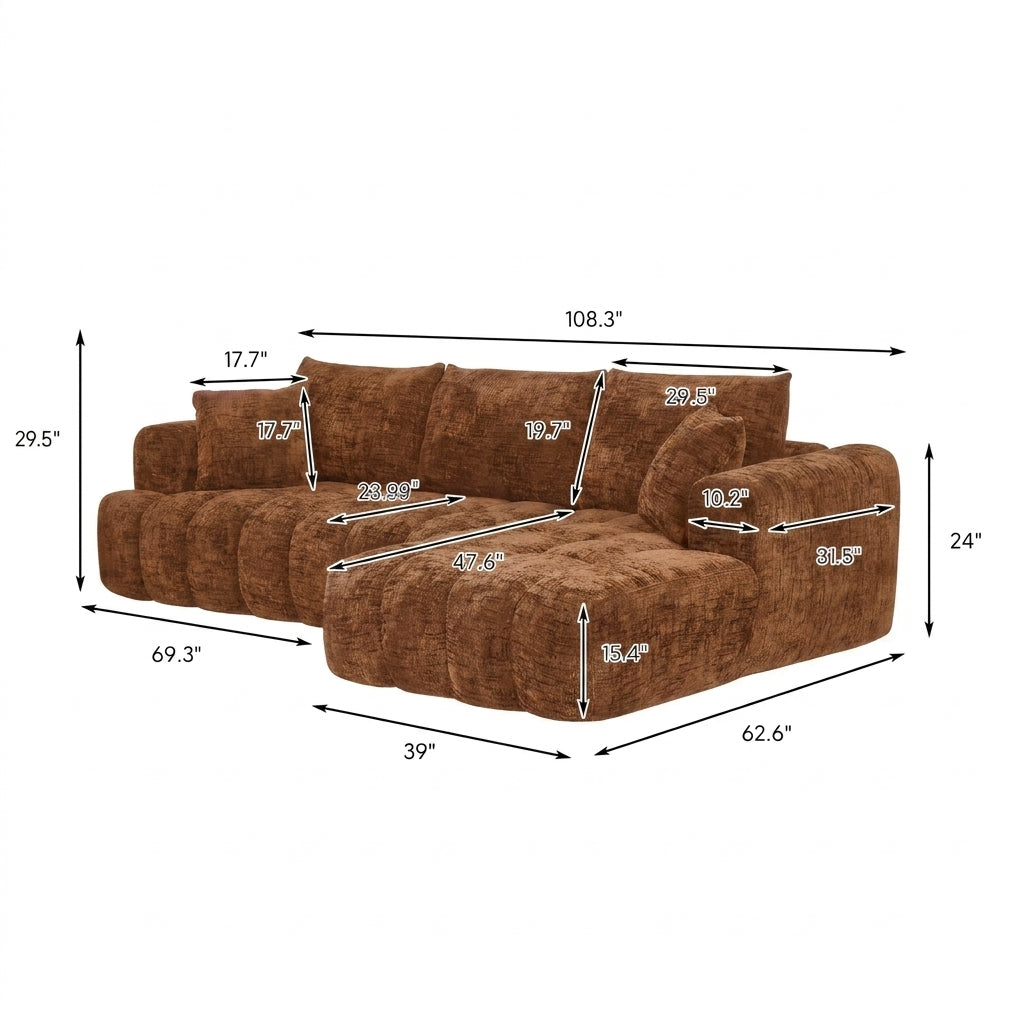 Cloud Sofa | 108" Marshmallow Modular L-Shape Chenille Sectional with Deep Seat