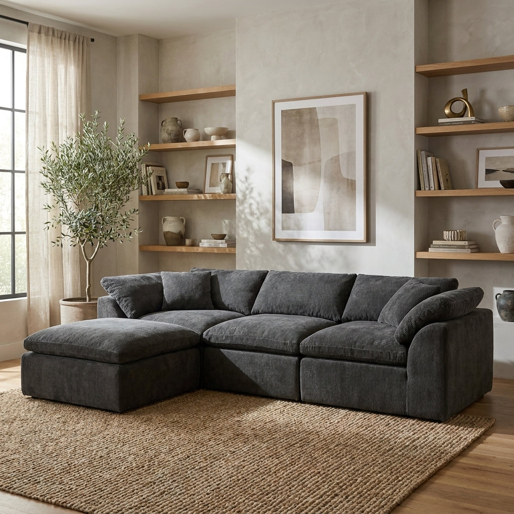 Flex Sofa | 109" Chenille Deep Seat Sectional With Ottoman
