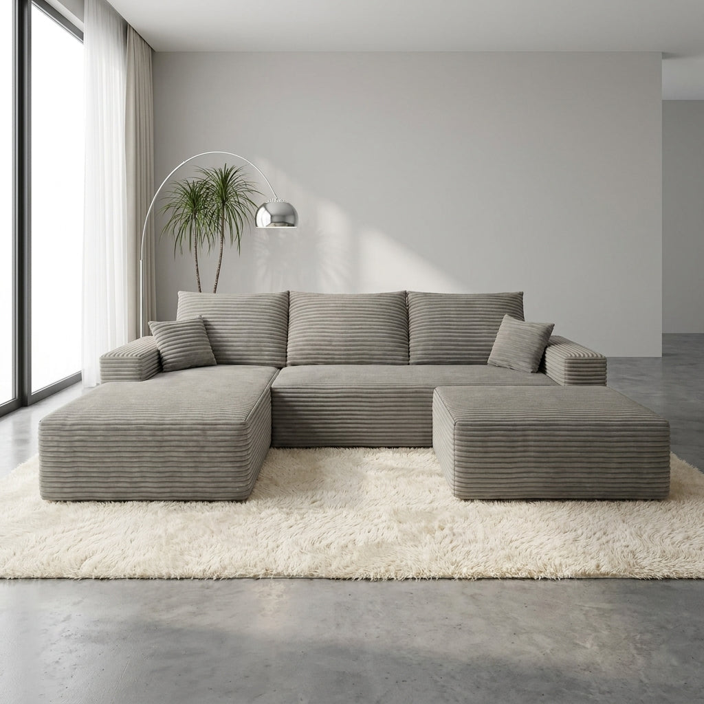 Flex Sofa | 96" U-Shape Boneless Corduroy Sectional with Ottoman