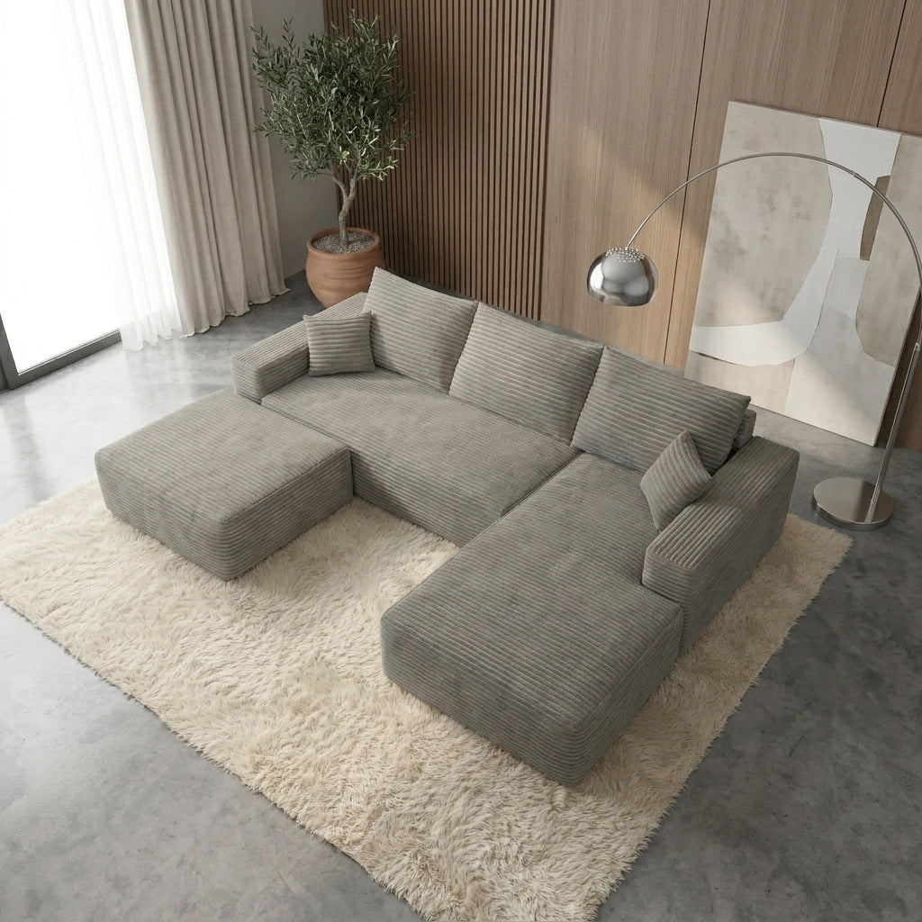 Flex Sofa | 96" U-Shape Boneless Corduroy Sectional with Ottoman