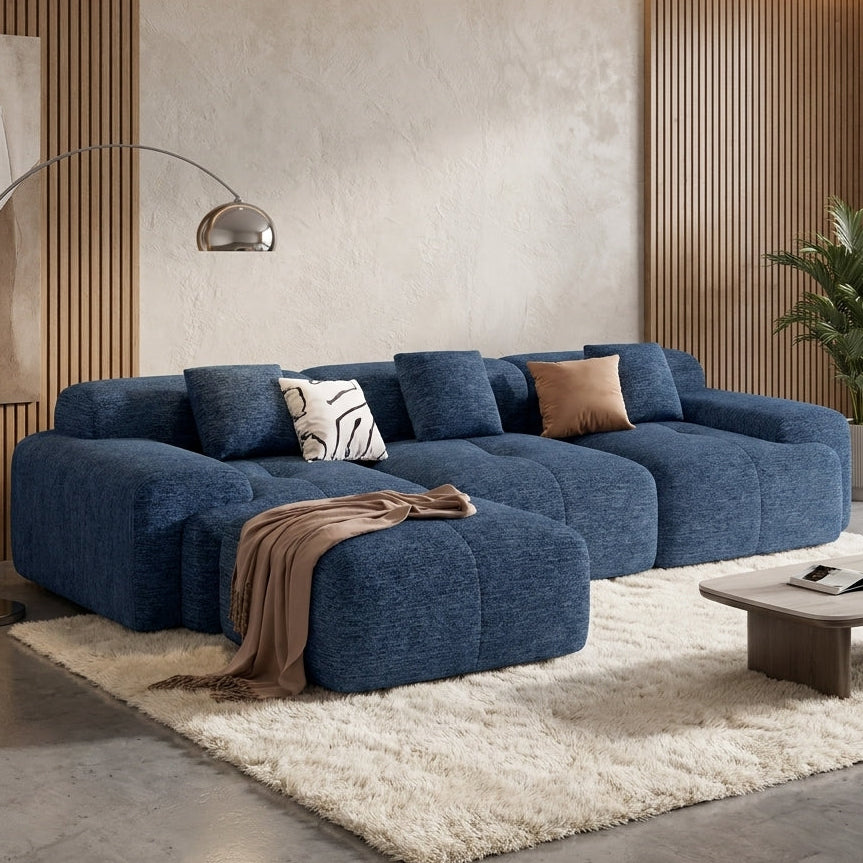 Flex Sofa | 122" Modular L-Shape Boneless Chenille Sectional with Ottoman
